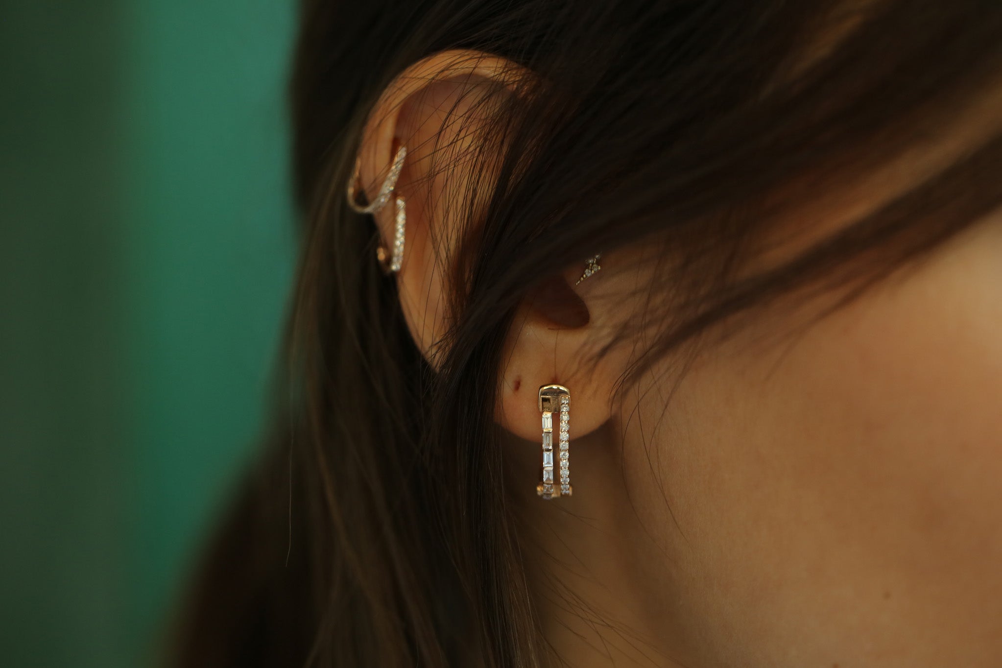 Row Baguette and Diamond Earrings
