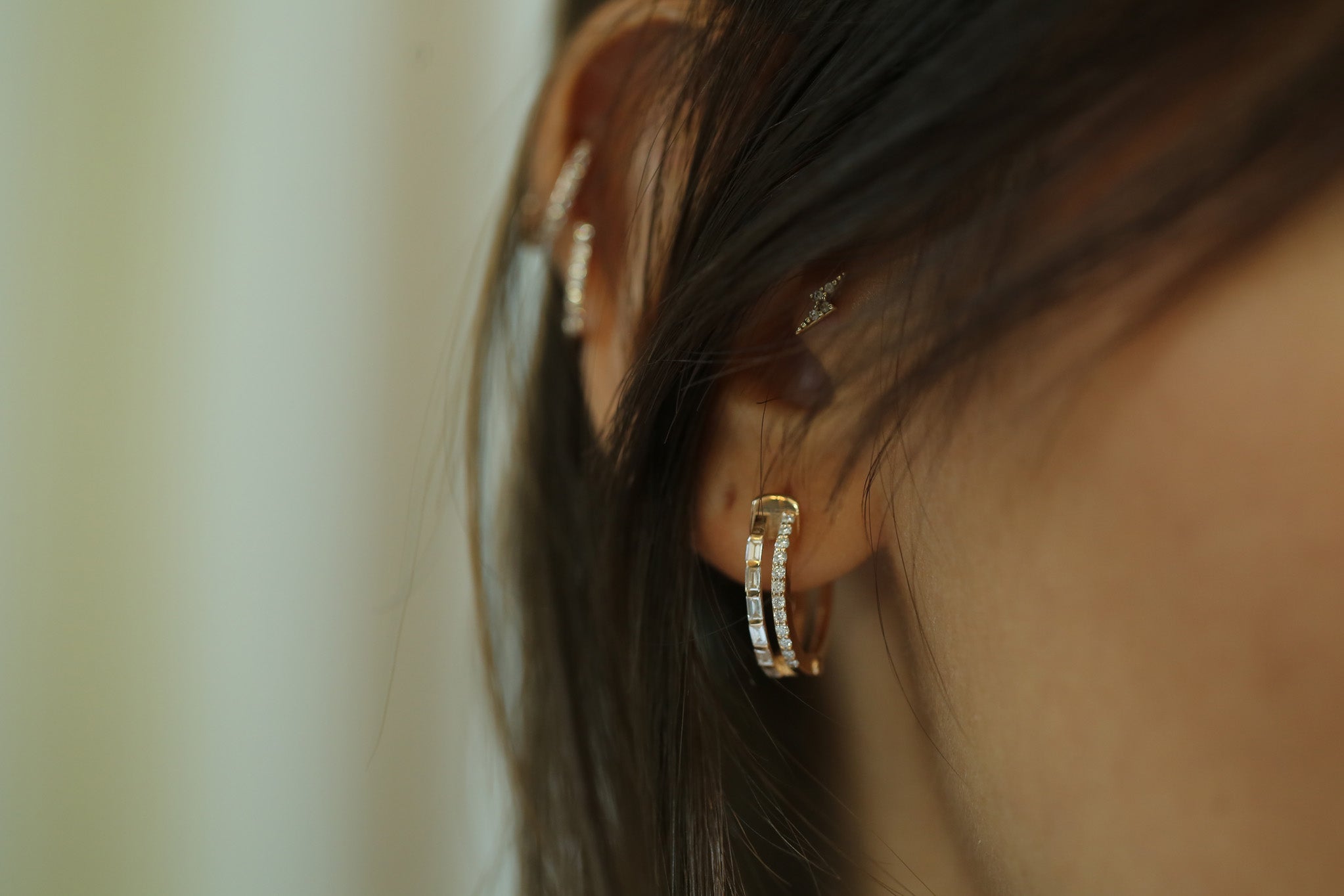 Row Baguette and Diamond Earrings