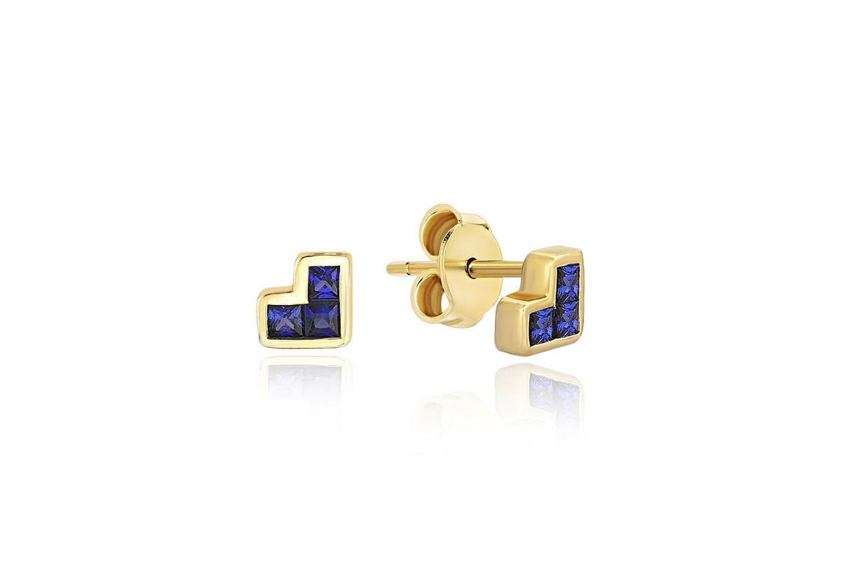 Corner Tetris Blue Earrings