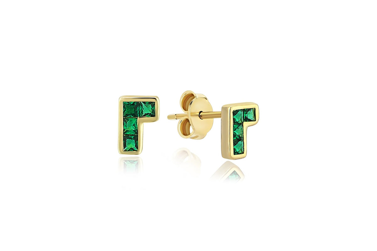 Corner Tetris Green Earrings