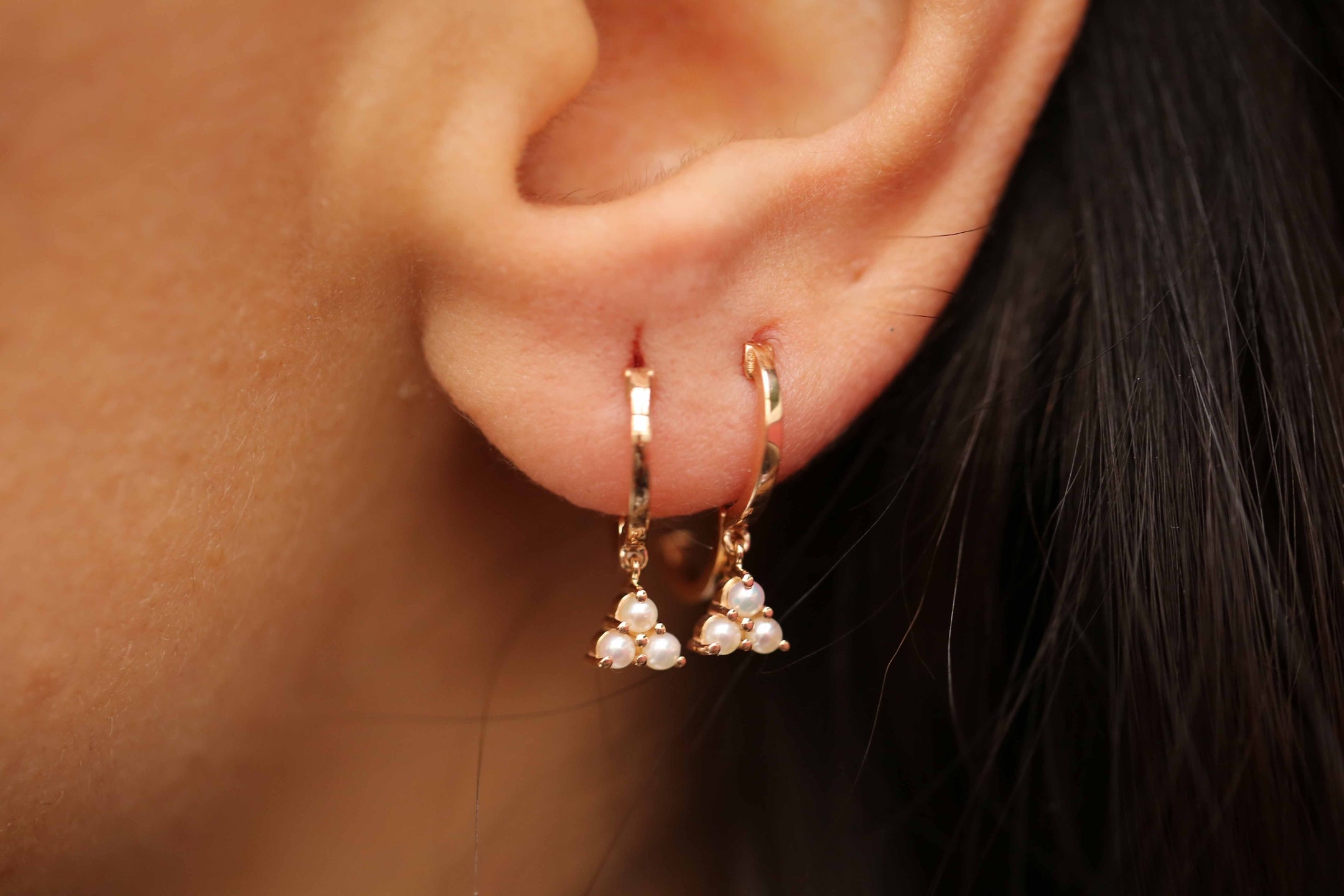 Three Pearl Hoop Earrings