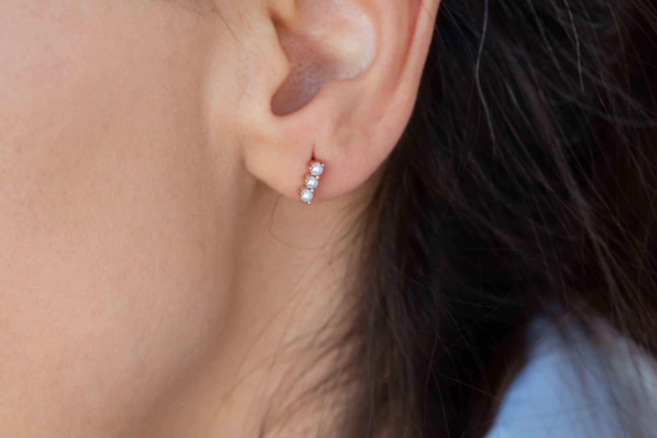 Three Rows of Pearl Earrings