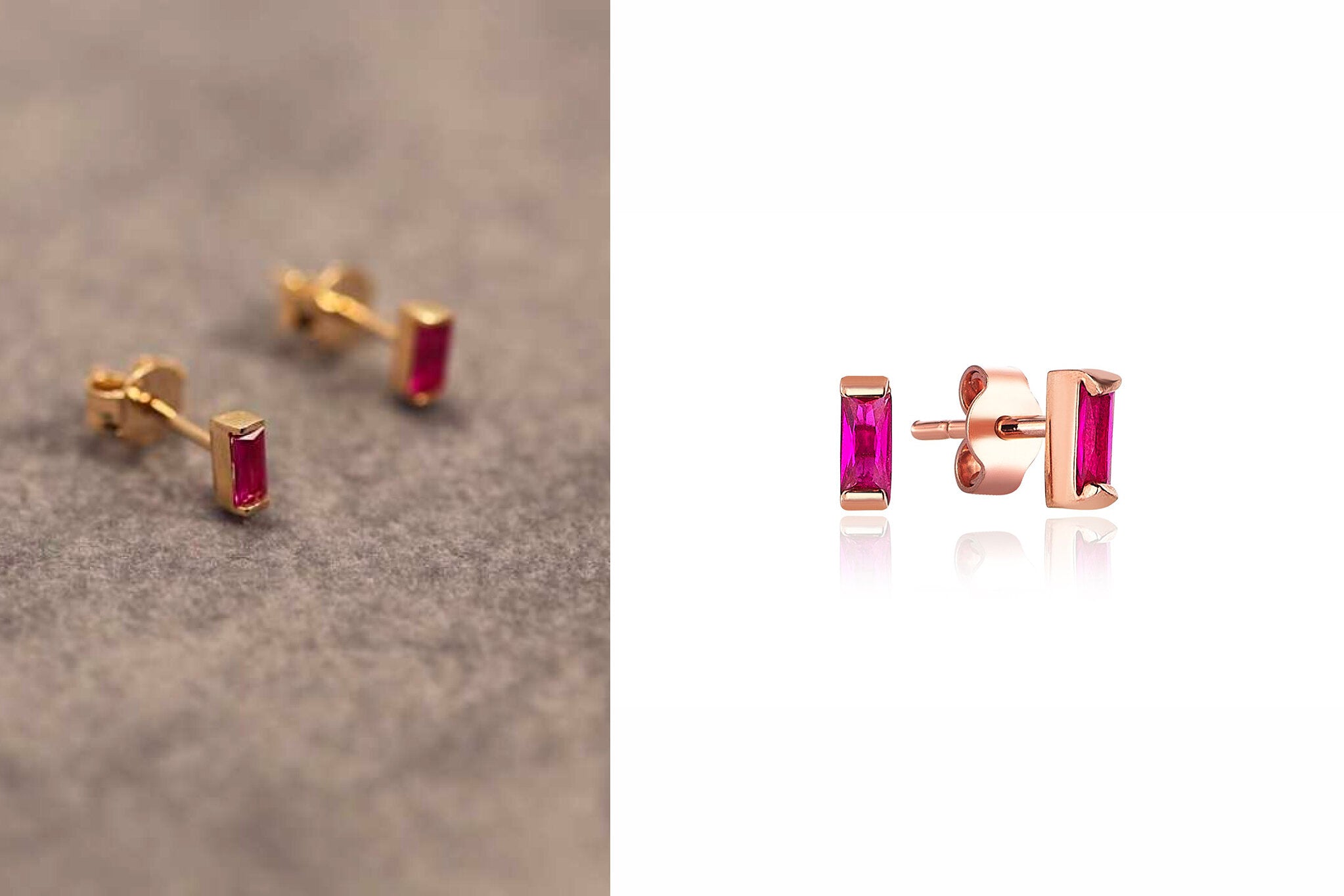 Ruby Stone Baguette Earrings