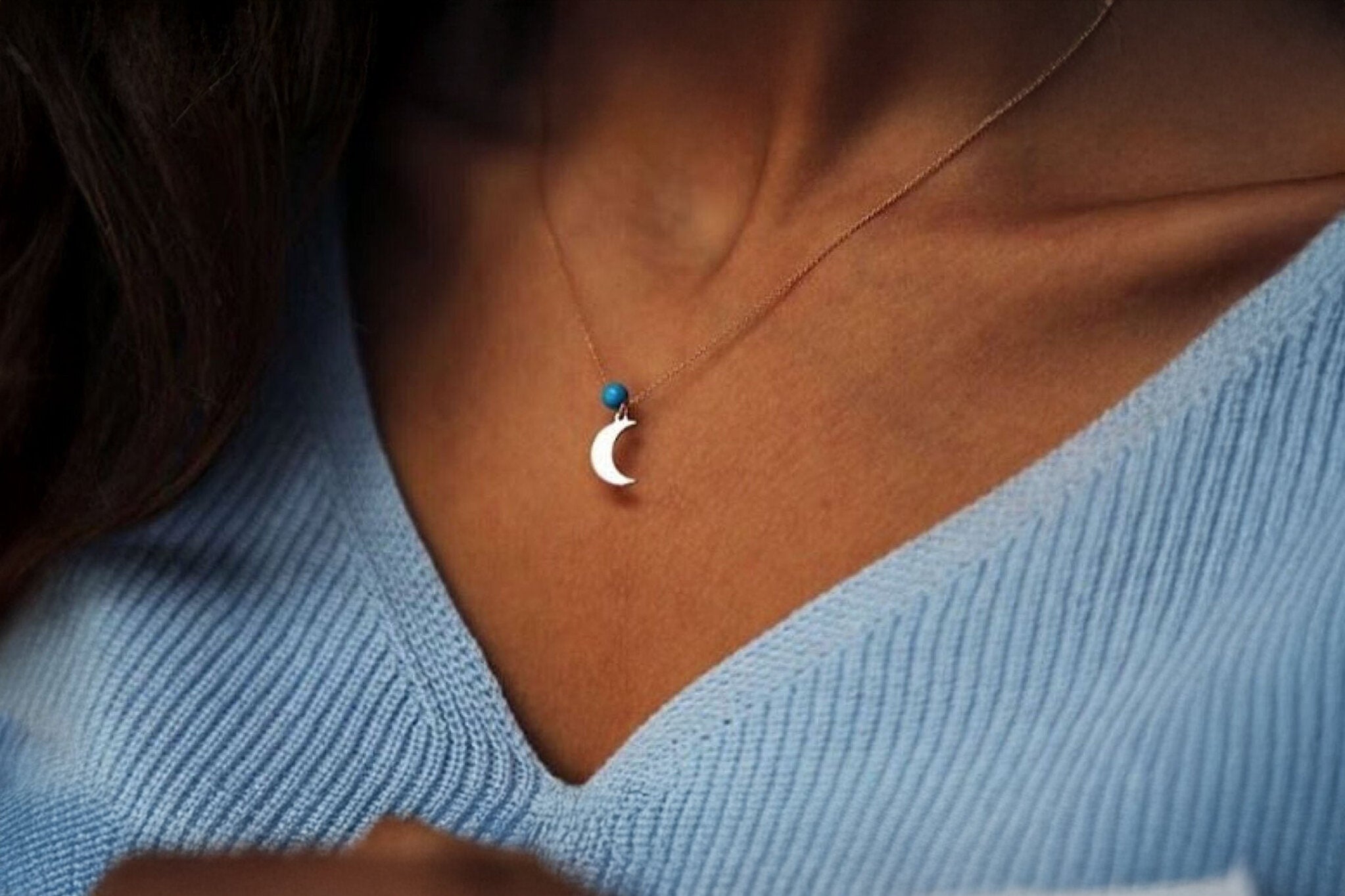 Turquoise Stone Moon Necklace