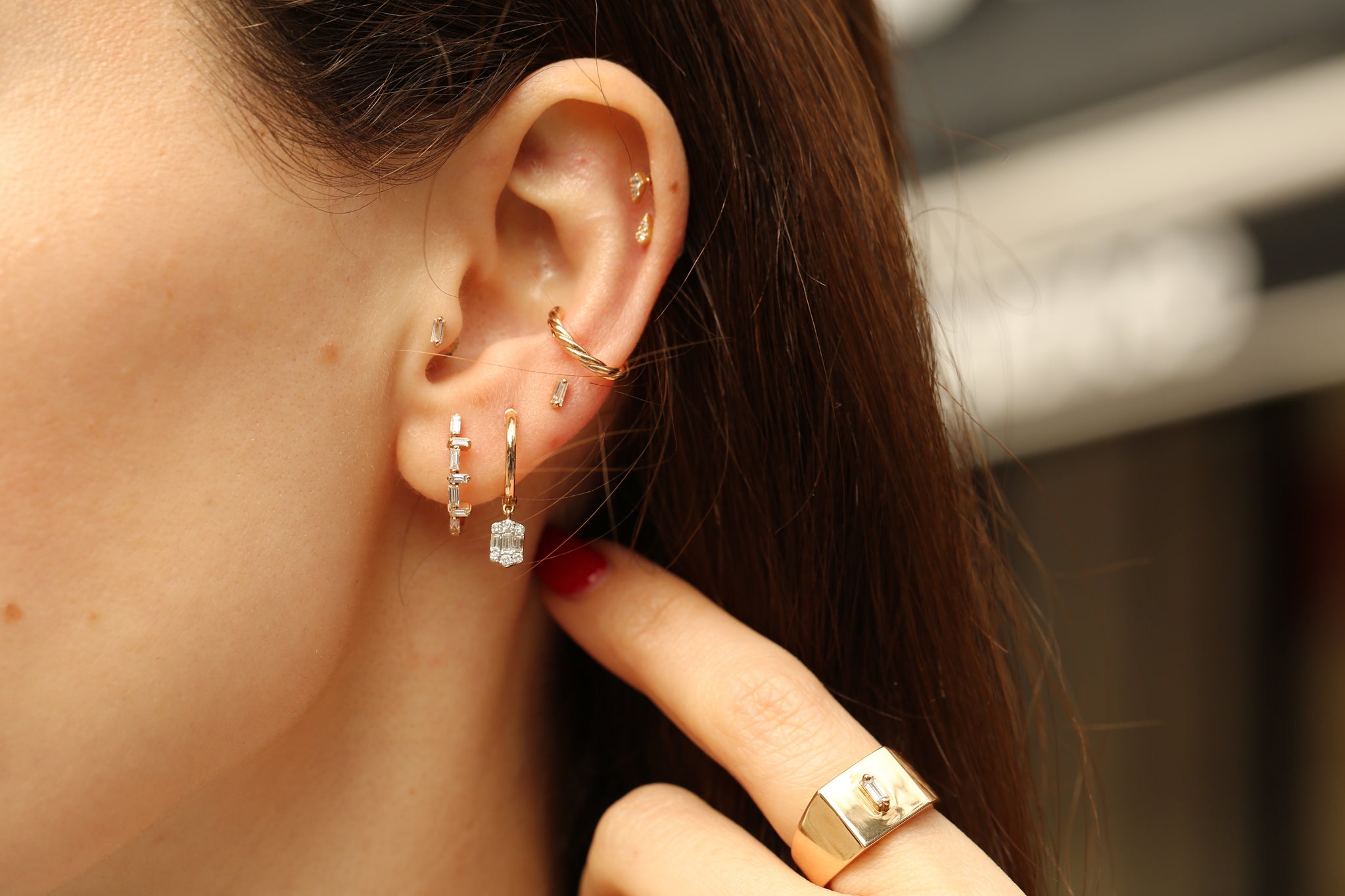Row Baguette Earrings