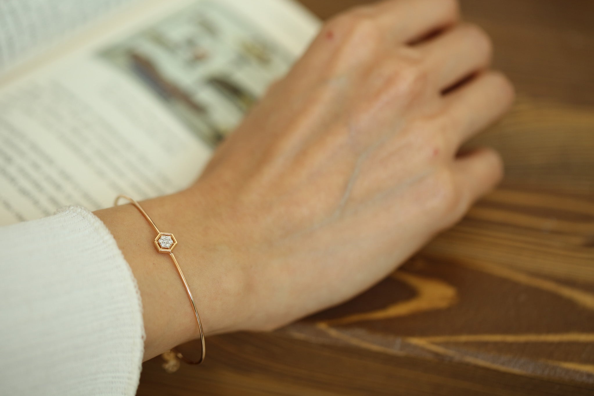 Hexa White Bangle