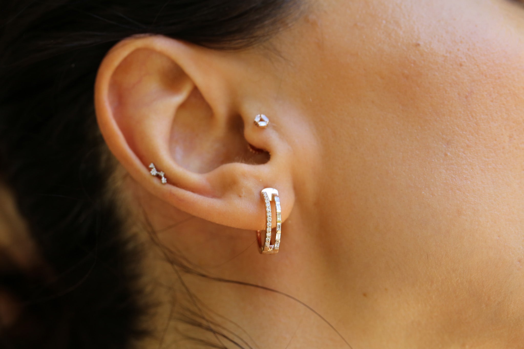 Row Baguette and Diamond Earrings