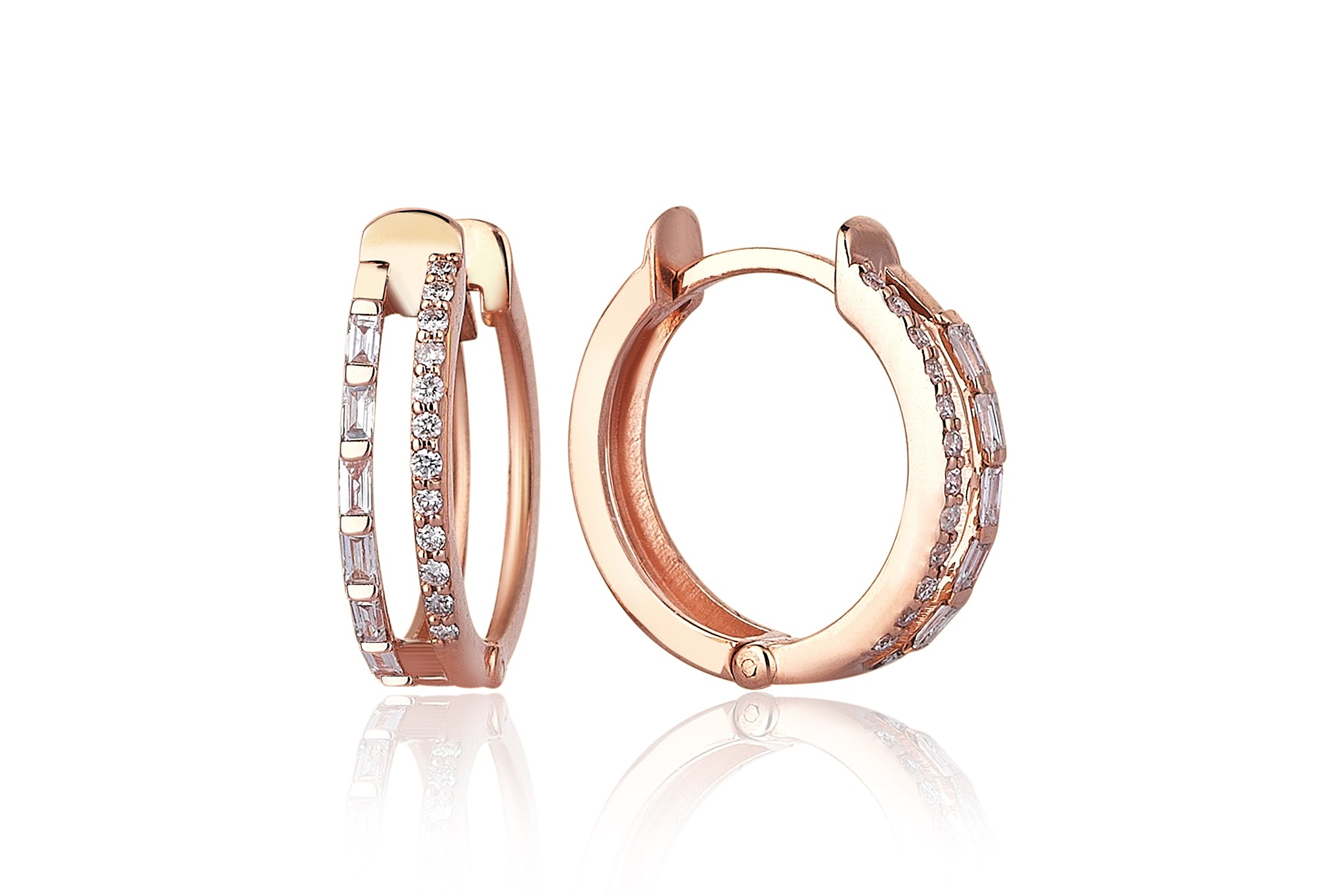 Row Baguette and Diamond Earrings
