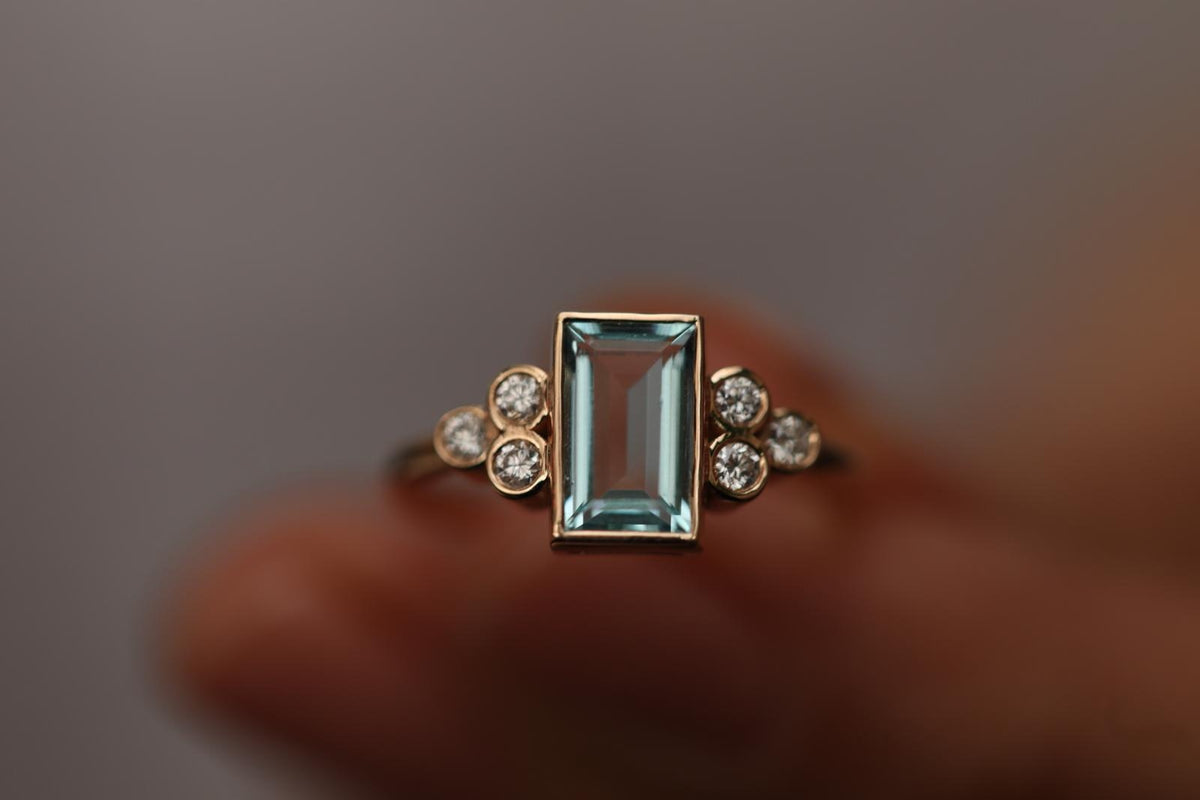 Combination of Diamond and Aquamarine Ring