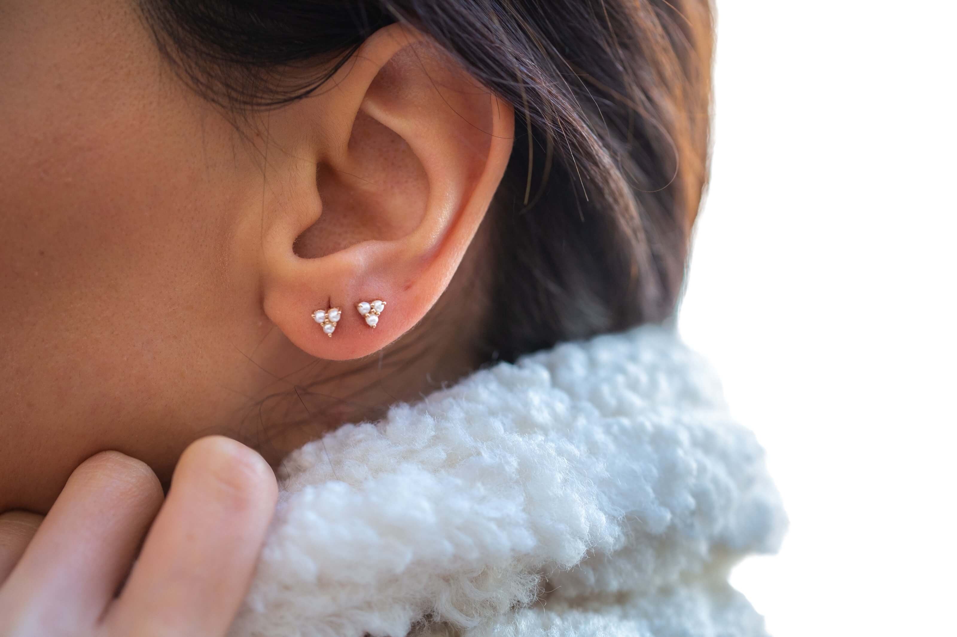 Three Pearl Earrings