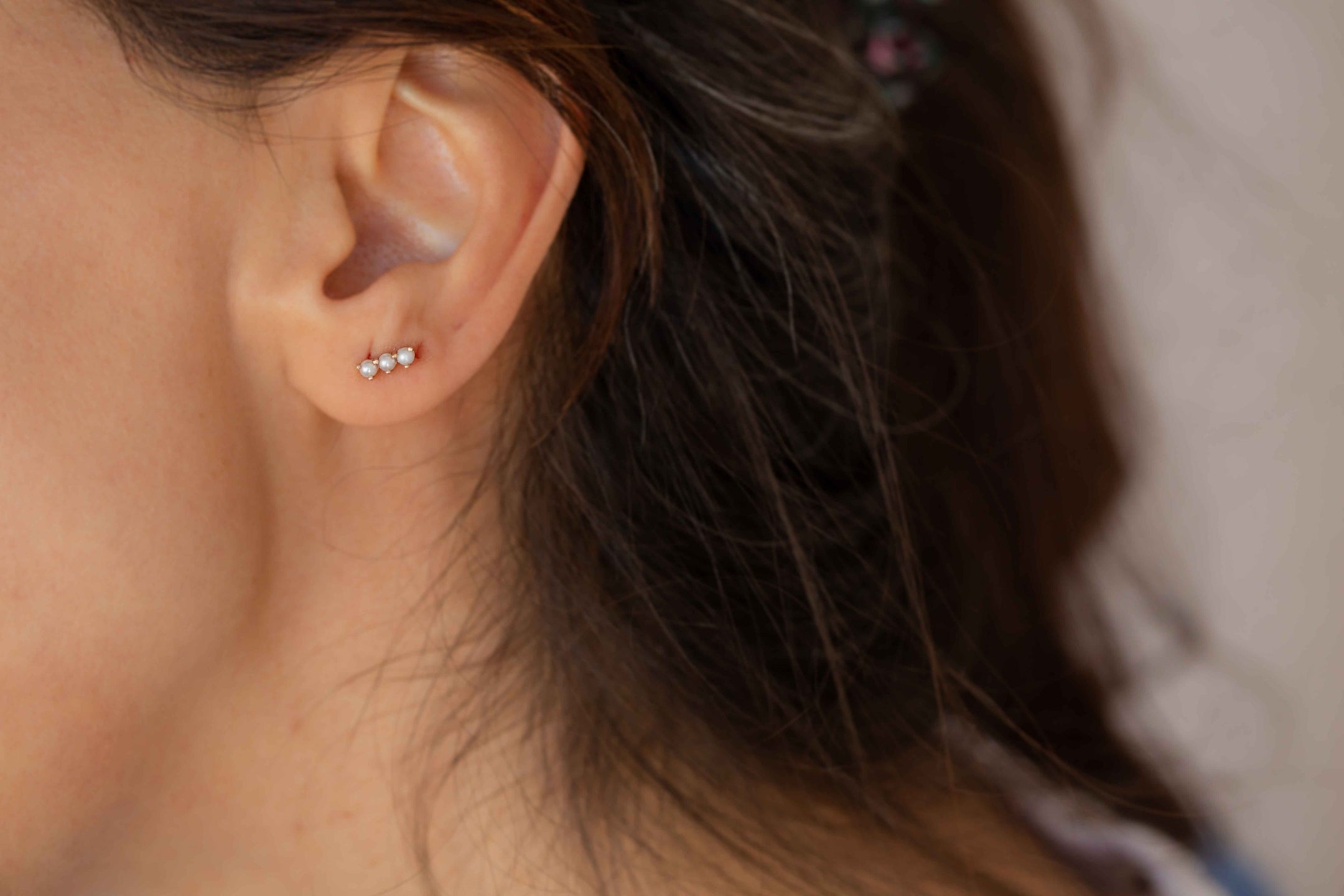 Three Rows of Pearl Earrings