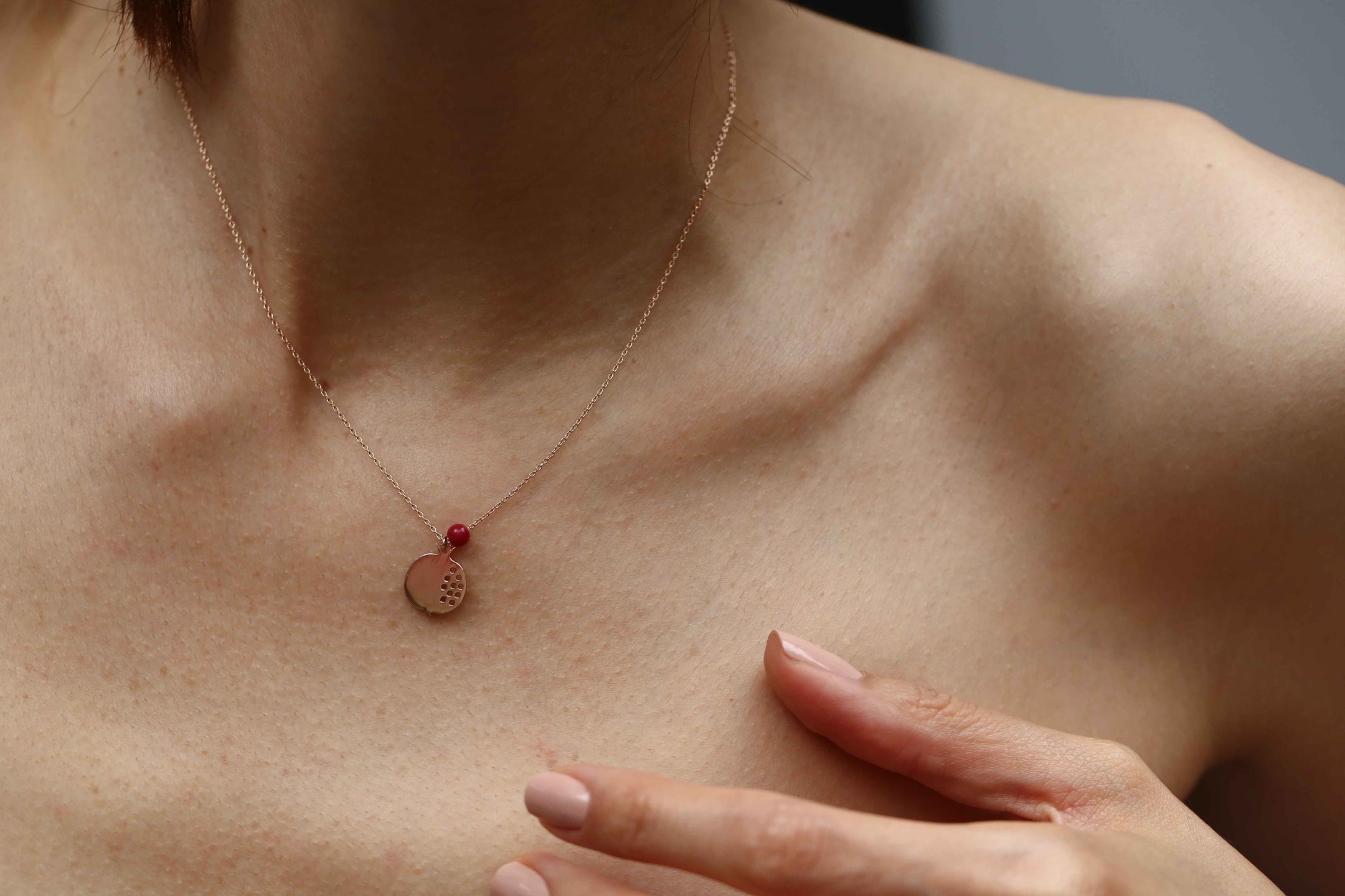 Pomegranate Necklace with Coral Stone