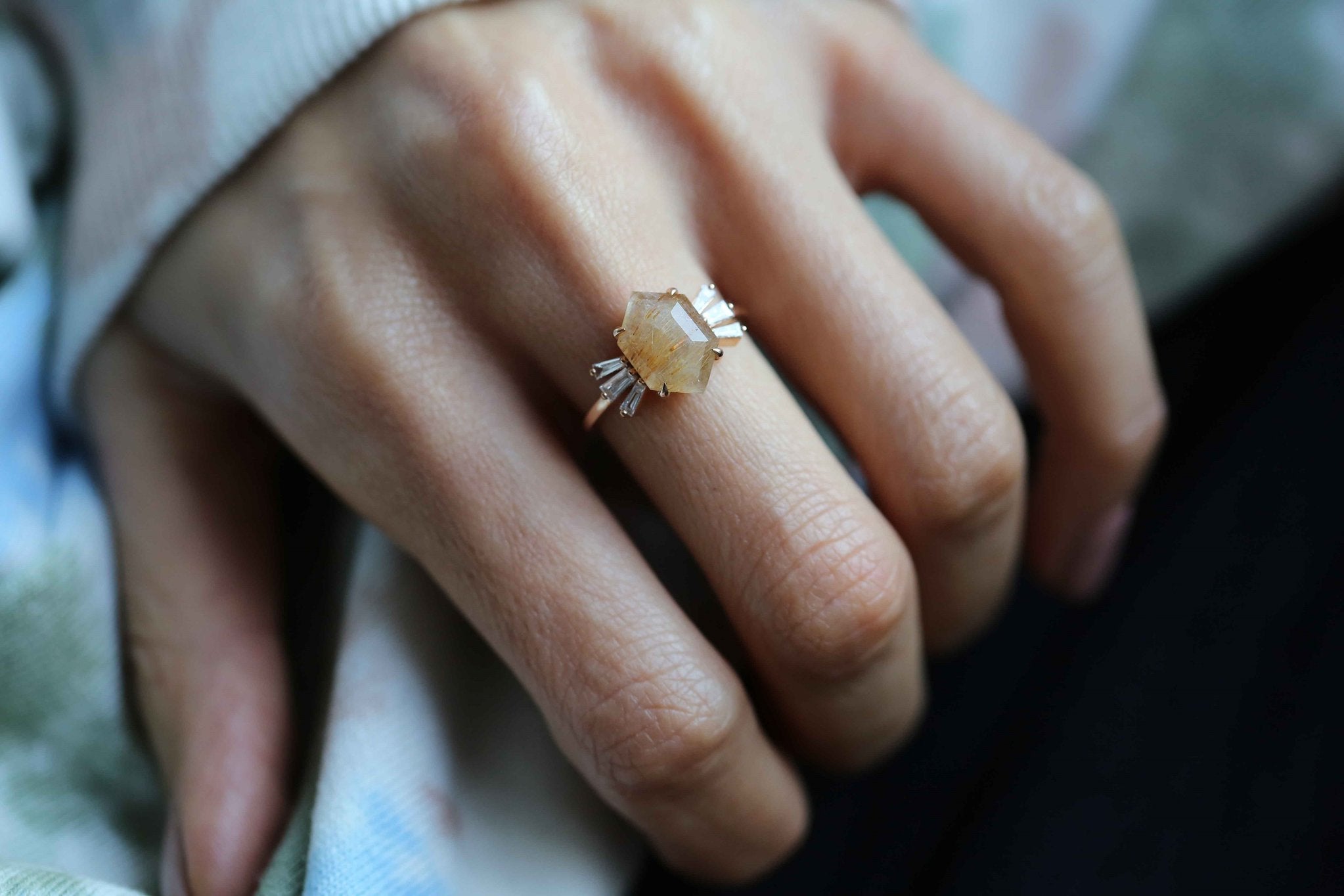 Gold Quartz Diamond Ring