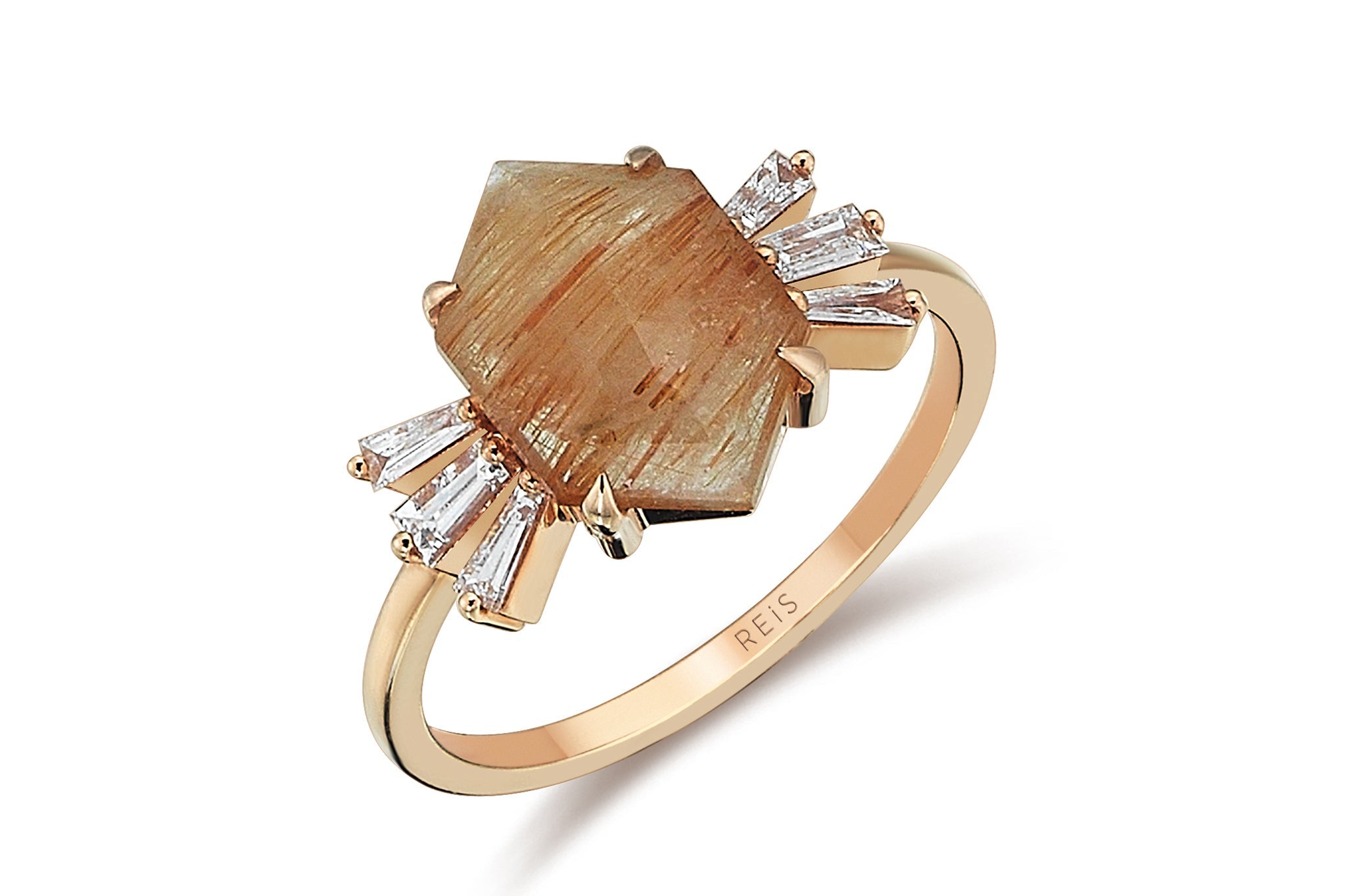 Gold Quartz Diamond Ring